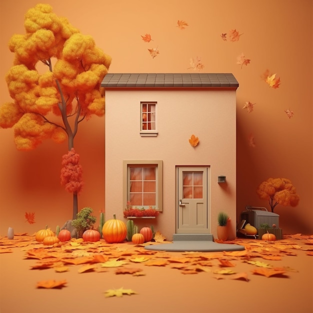 Living autumn night house cozy minimalism buiding AI Generated