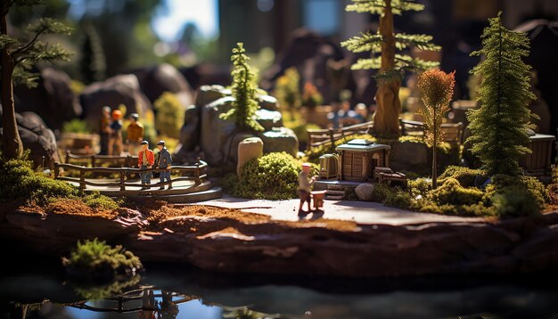 Photo living garden mini rock fountain old west diorama tilt shift