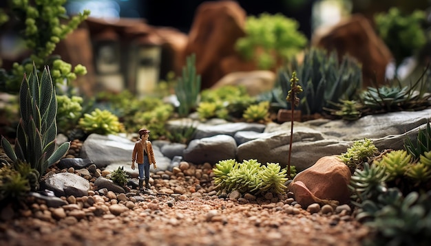 Photo living garden mini rock fountain old west diorama tilt shift