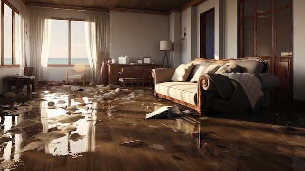 living interior flood damage