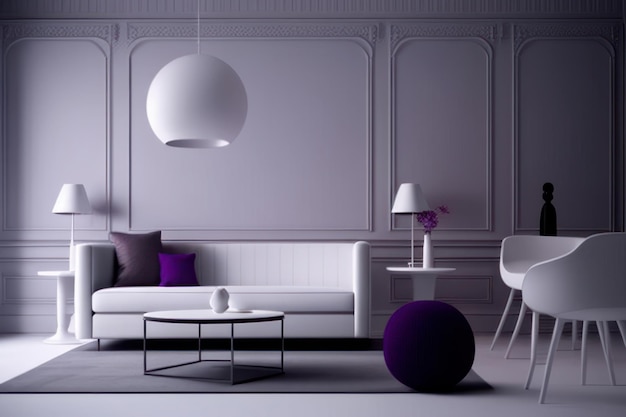 living room concept in black color with furniture with purpple accents