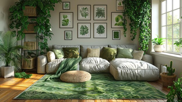 Living Room Decor with Green Plants