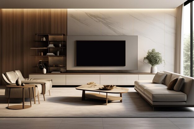 Living room interior adorned with a modern TV and a cabinet in a modern living space