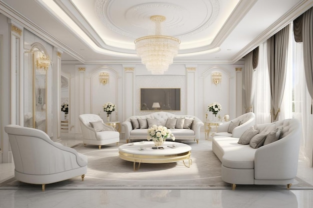 Living room interior design with furniture