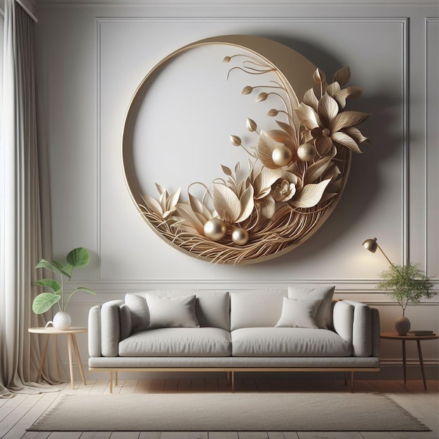 living room interior mocup gold matte frame