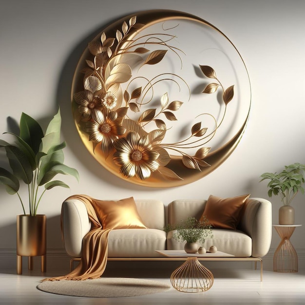 living room interior mocup gold matte frame