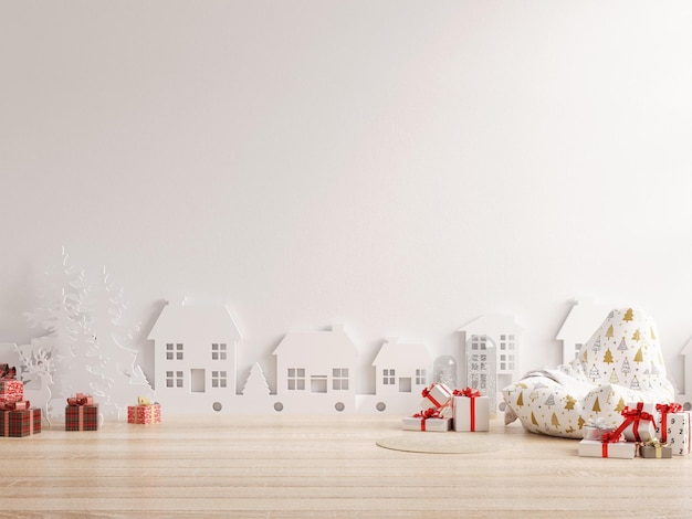 Living room interior with armchair and decorated christmas on empty white background.3D rendering