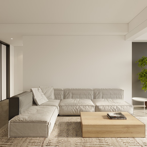 Living room interior with grey sofa 3d render