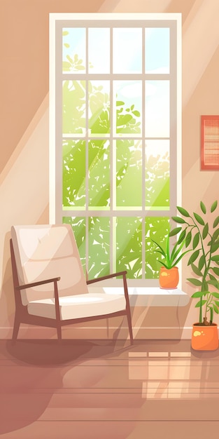 Photo living room interior with large window and sunlight