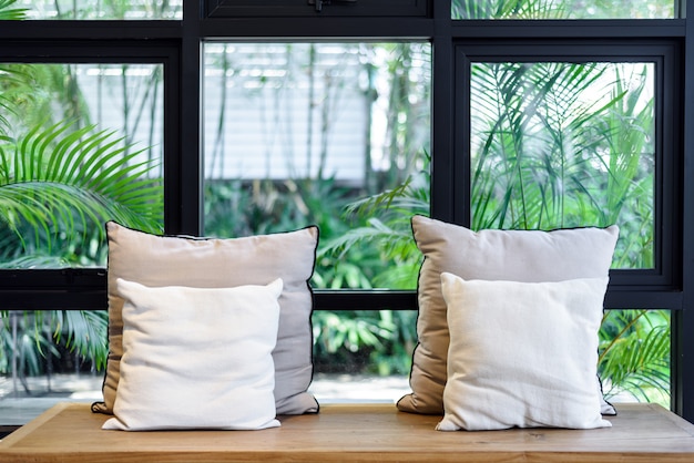 Living room interior with pillow on wooden chair