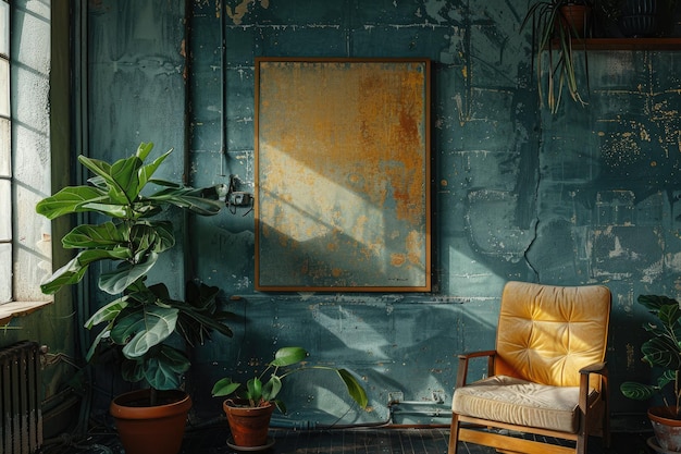 Photo living room interior with plant painting and chair