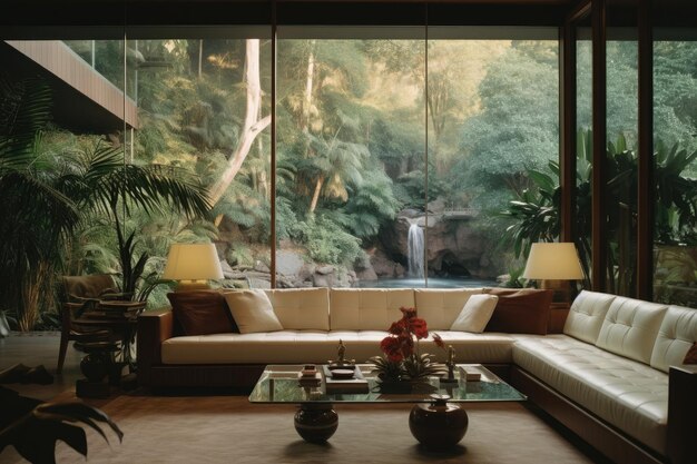 living room interior with posters on the wall