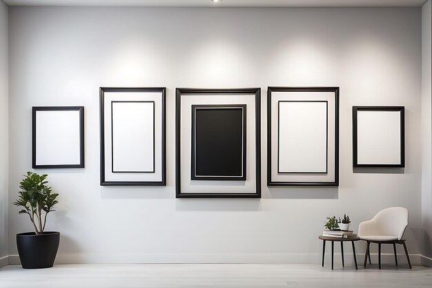 Living room interior with white sofa and mock up poster frame