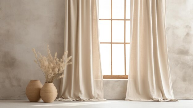 Living room interior with window and curtains