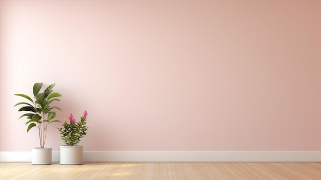 Living room modern aesthetic with vase and potted plant pink background