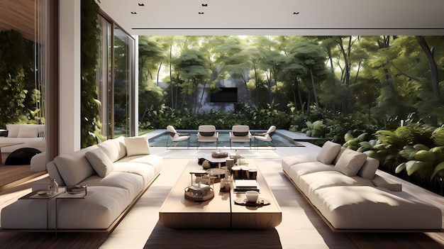 the living room seamlessly integrated with nature