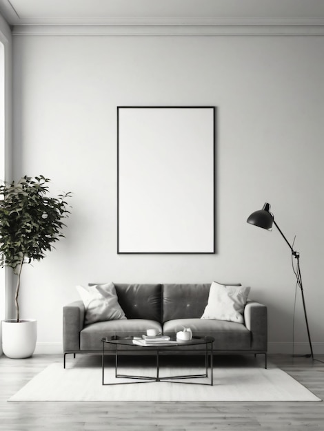 Living room wall blank poster mockup