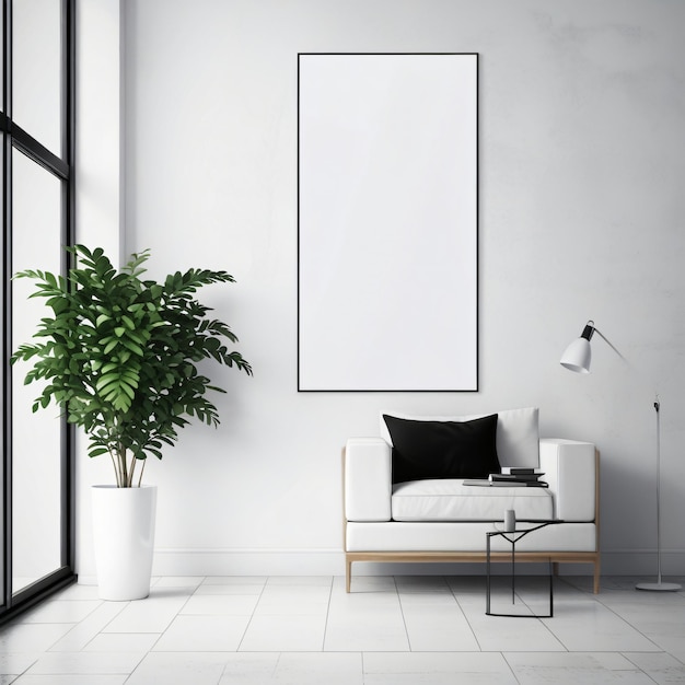 Living room wall blank poster mockup