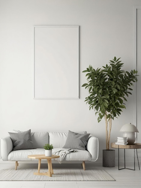 Living room wall blank poster mockup