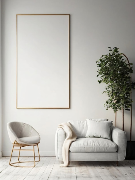 Living room wall blank poster mockup