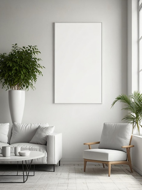 Living room wall blank poster mockup