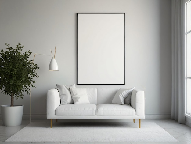 Living room wall blank poster mockup