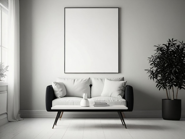 Living room wall blank poster mockup