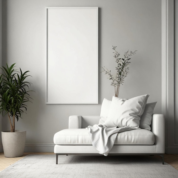 Living room wall blank poster mockup