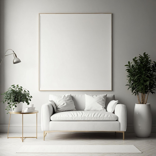 Living room wall blank poster mockup