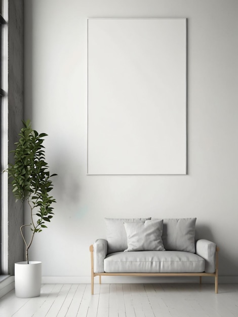 Living room wall blank poster mockup