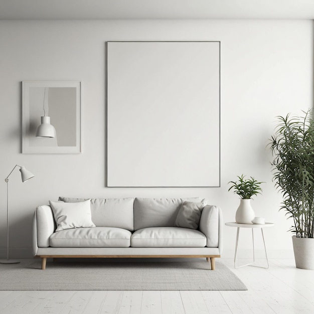 Living room wall blank poster mockup