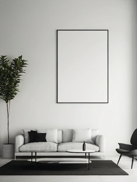 Living room wall blank poster mockup