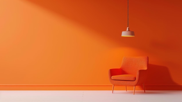 Photo living room wall with an orange background with a chair and a vase of flowersai generated image