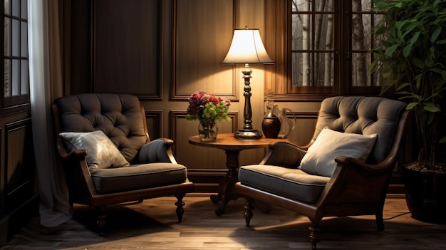 Living room with armchairs and floor lamp