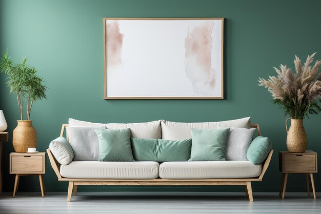 Living room with blank frame for a mockup