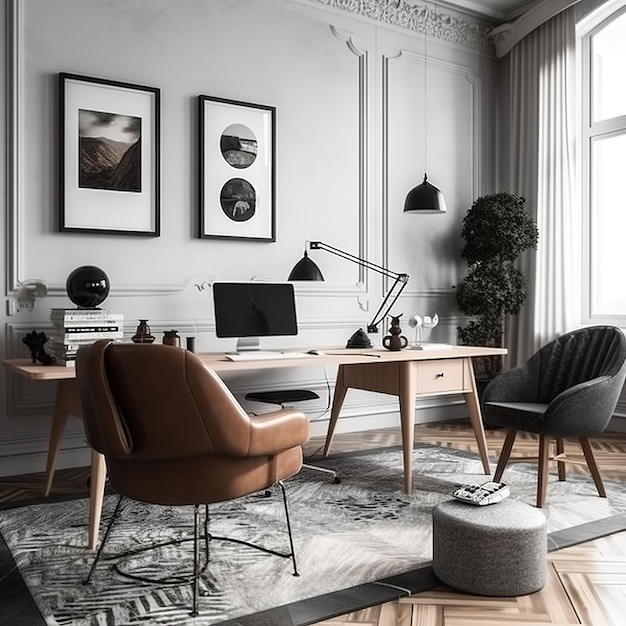 A living room with a chair, a lamp, and a lamp.