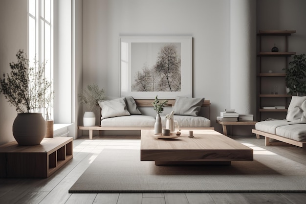 A living room with a coffee table and a tv on the wall