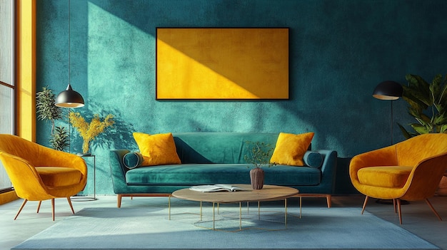 a living room with a couch and a book on the table