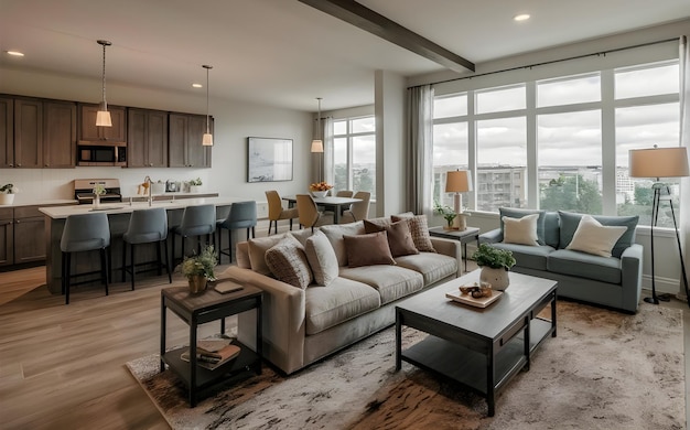 a living room with a couch coffee table and a coffee table