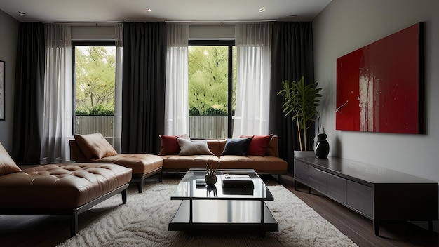 a living room with a couch coffee table and a coffee table