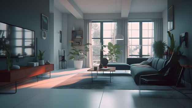 A living room with a couch and a coffee table in front of a window.