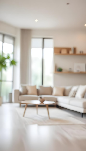 a living room with a couch coffee table and a plant