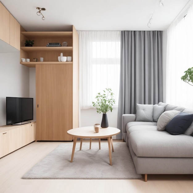 a living room with a couch coffee table and a tv