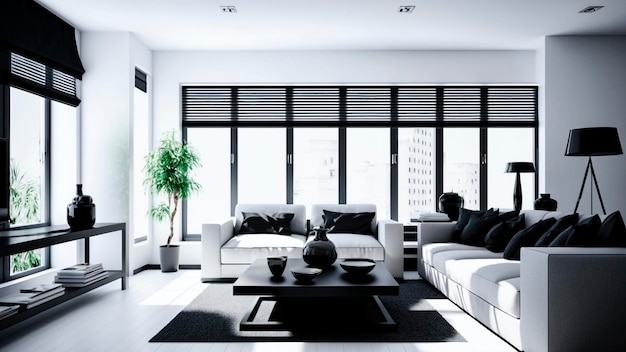 A living room with a couch, a coffee table, and a window with blinds.