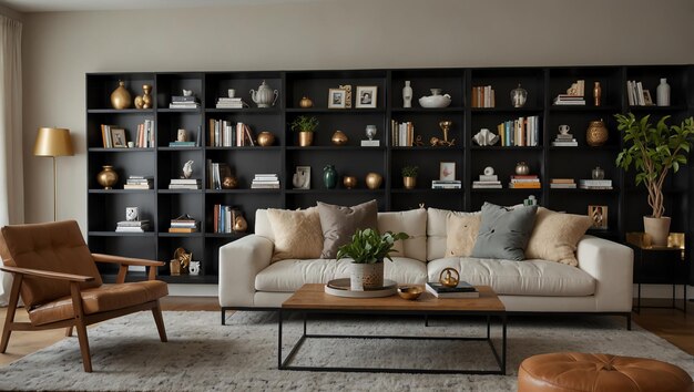 Photo a living room with a couch and a coffee table with books on it