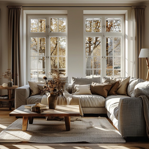 a living room with a couch and a coffee table