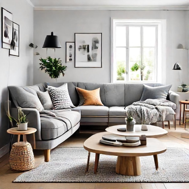 a living room with a couch and a coffee table