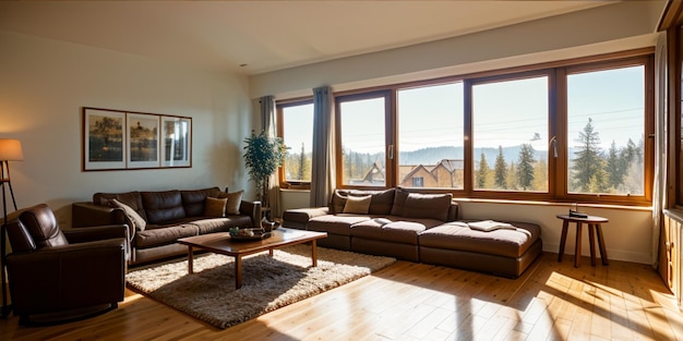 a living room with a couch and a coffee table