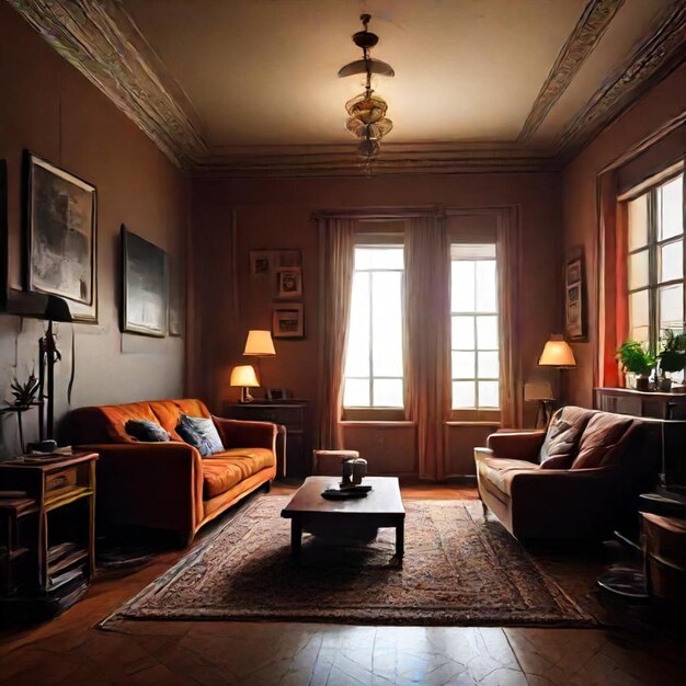 a living room with a couch and a coffee table