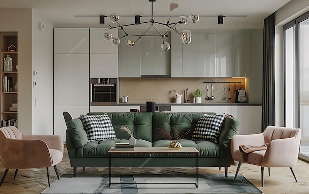 a living room with a couch and a coffee table